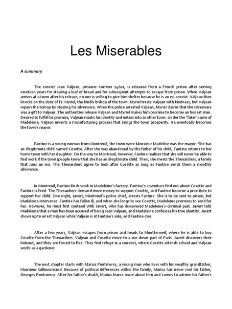 Résumé Les Misérables 4ème Par Chapitre Summary of Les Miserables | Cosette | Marius Pontmercy